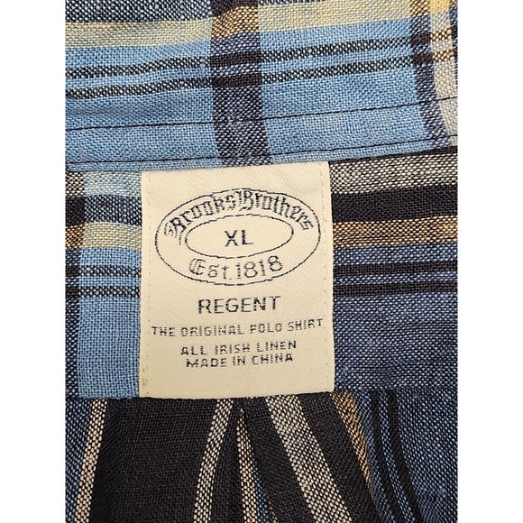Brooks Brothers Shirt Mens XL Blue S/S Plaid Button Down 100% Irish Linen Regent - Picture 4 of 5